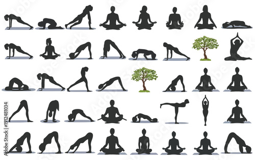 A collection of diverse yoga poses and variations for different fitness levels