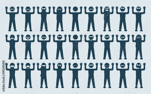 Organized grid of interconnected human figures in a structured formation pattern