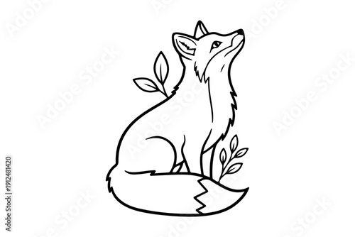 A stylized fox sitting calmly with a leafy branch resting on its back Vector