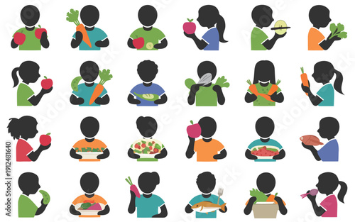 Diverse group of icons representing people with various activities and professions