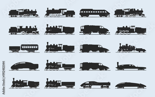 Vintage and modern car silhouettes showcasing diverse automotive designs and eras
