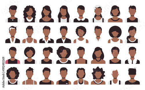 Diverse group of individuals showcasing various facial expressions and hairstyles in a grid layout