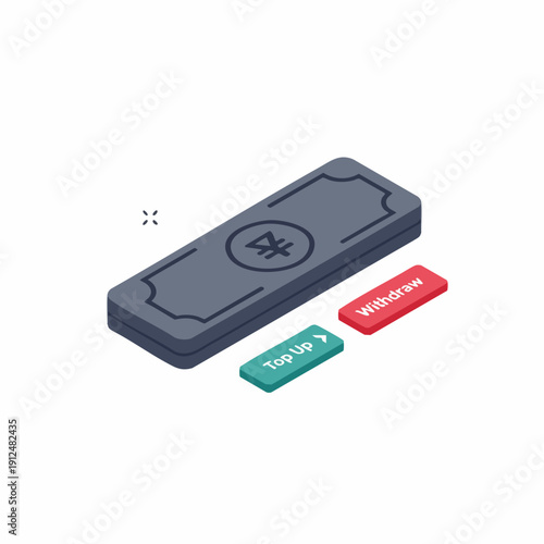 Isometric Style Cryptocurrency Money with Button Digital Financial Element