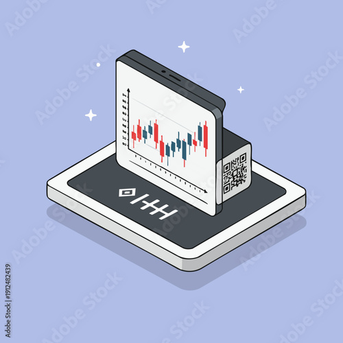 Isometric Minimalist Smartphone Displaying Stock Market Chart Analysis Illustration
