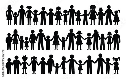 Diverse silhouettes of people engaging in various activities and poses.