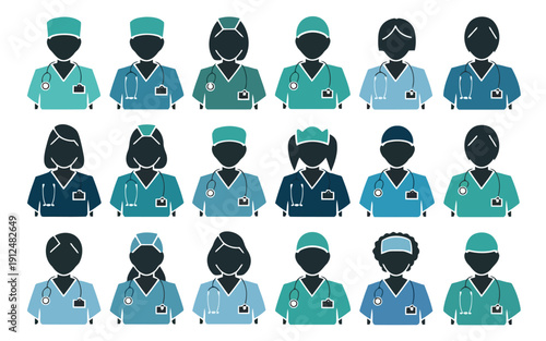 Diverse group of stylized avatars with varying hairstyles and accessories in a grid layout