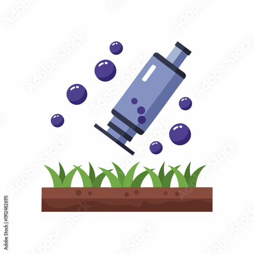 Flat Design Syringe Injecting Vaccine Into Grass Soil and Air Pollution Illustration