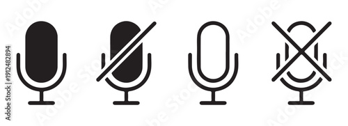 A versatile set of four microphone icons, featuring various styles for active and muted audio display