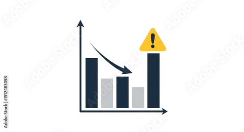 Financial chart showing a downward trend with a warning sign.