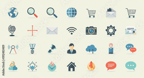Collection of modern flat design icons for web and mobile applications.