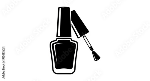 Black Nail Polish Bottle and Brush Icon.