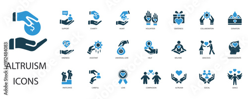 altruism icons set outline and Flat Style,transparent background