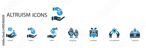 Foto altruism icons set outline and Flat Style,transparent background