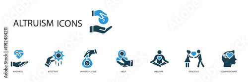 Bild auf Leinwand altruism icons set outline and Flat Style,transparent background