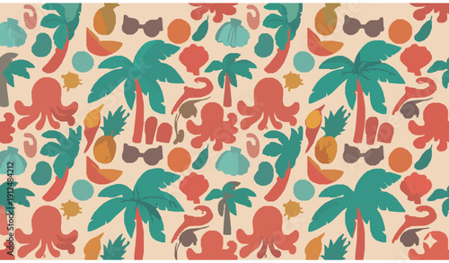 Seamless Retro Tropical Summer Pattern Mediterranean Vector