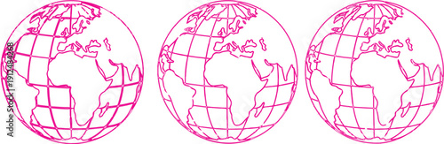Three distinct globes, each in a different stage of illustration.