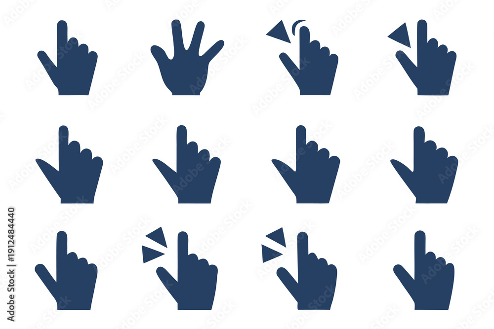 Obraz premium hand click flat icons set silhouette editable