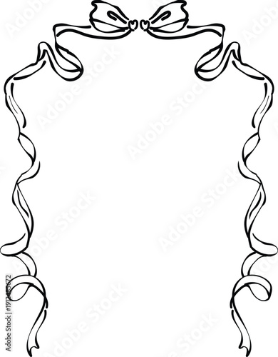 Minimalist Black and White Ribbon Bow Arch Frame Outline