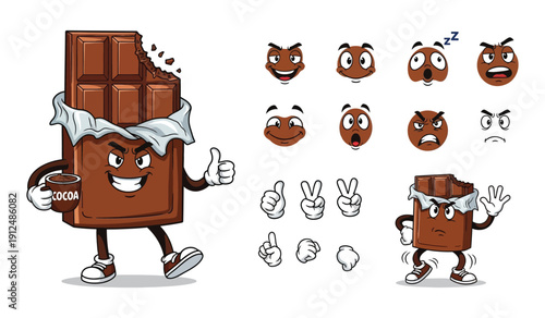 Chocolate Bar Character with Cocoa Drink, Giving Thumbs Up - Sweet Treat Cartoon Illustration