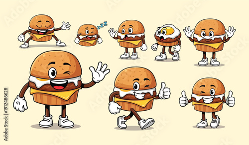 Mini Burger Character with Cheese, Winking and Thumbs Up - Small Fast Food Mascot Illustration