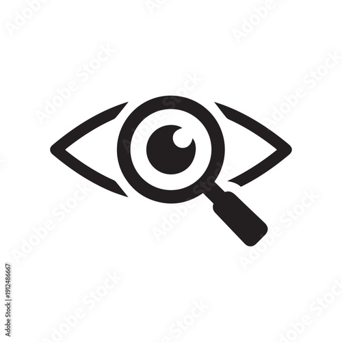 Eye magnifier icon, isolated on white background. Search pictogram.
