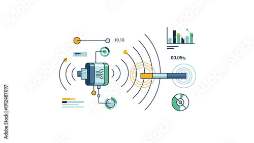 Infographic illustration of a smart device with various icons and graphs on a clean white background, conveying technology and data visualization.