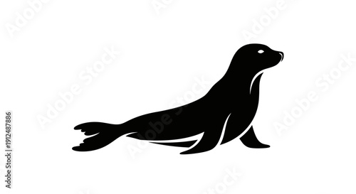Silhouette of a seal on a white background.