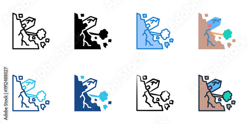 Landslide icons set multiple style collection. Editable stroke 
