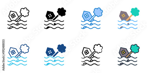 Flood icons set multiple style collection. Editable stroke 
