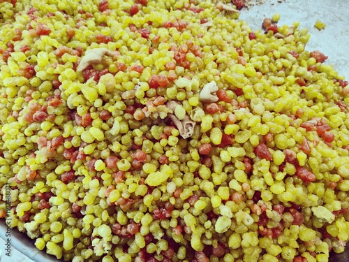 close up shot of sweet peas on bakery local pakistani and indian servings for any event like mehndi and shadi