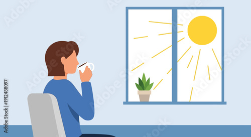 Man Drinking Coffee Near Window.