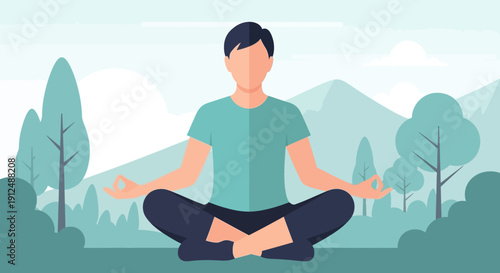 Man Meditating in Lotus Position Serene.