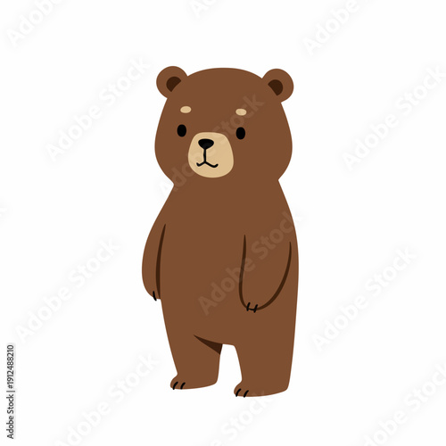 Cute Cartoon Style Standing Brown Bear Animal Forest Creature Illustration