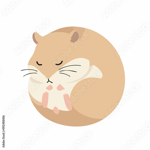Minimalist Flat Illustration of Adorable Sleeping Hamster Pet Rodent Mammal