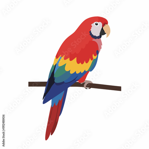 Colorful Cartoon Macaw Illustration Perched on a Branch Bird Clip Art