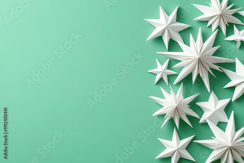 Wallpaper Mural Paper star mint background geometric shape festive decoration winter holiday origami decor minimal design copy space pastel color celebration mood White paper star mint background, geometric shape Torontodigital.ca