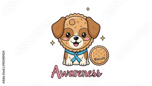 Cartoon dog biscuit character smiling illustration white background