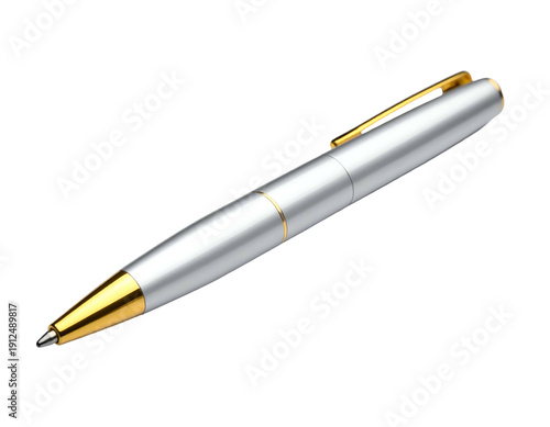 Sleek metallic writing instrument with golden accents