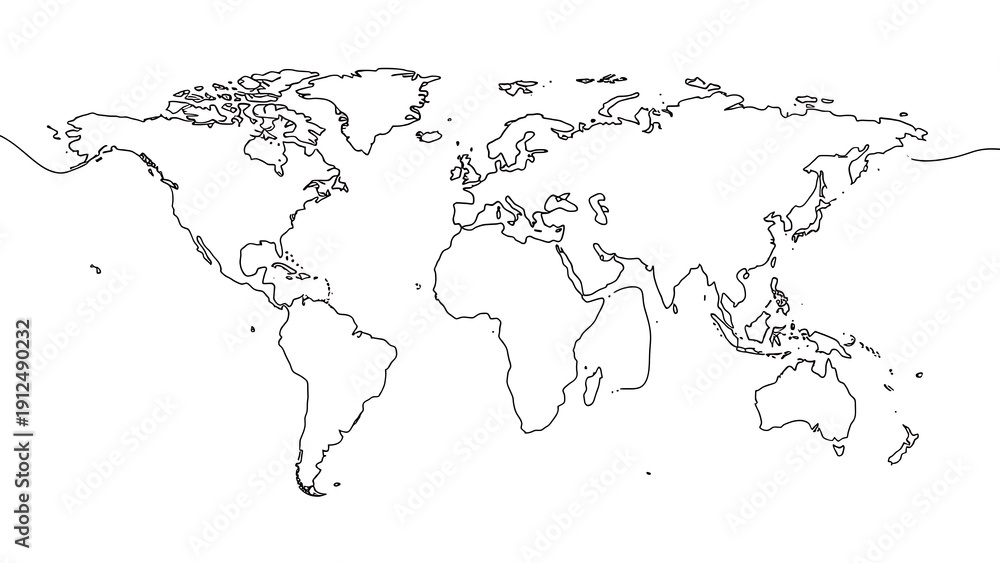 Fototapeta premium World Map Outline Illustration on White.