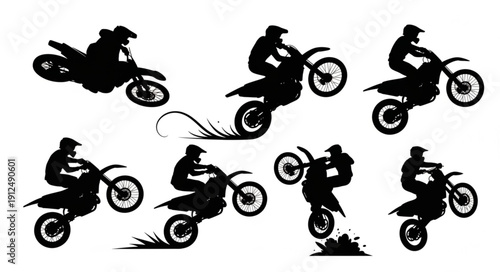 Motocross Rider Silhouettes Performing Stunts on Motorcycles.