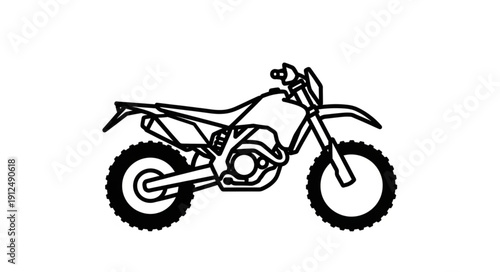 Black and white illustration of a dirt bike motorcycle.
