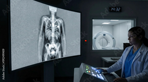 Nuclear medical images clearly showing radioactive tracer distribution in bone tissue, advanced diagnostic visualization.