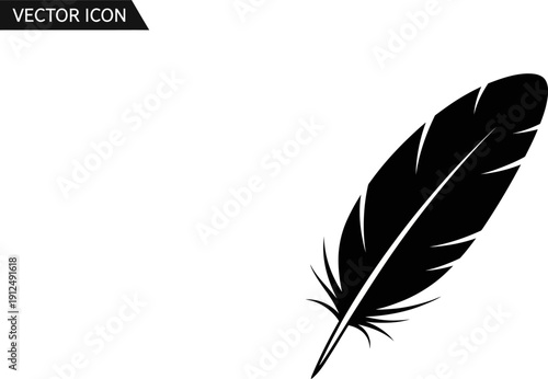 Black Feather Silhouette Vector Icon Design.