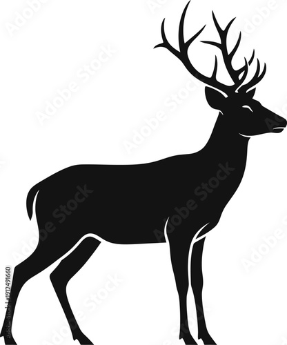 Black Silhouette of Deer with Antlers.