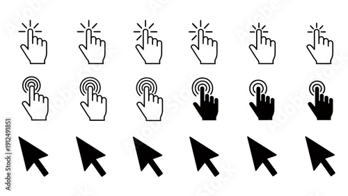 Series of hand and cursor icons demonstrating multiple click interactions and pointer actions.