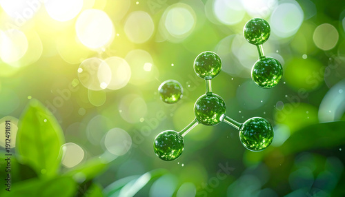 Macro abstract molecular structure in green tones, biotech and life science theme.