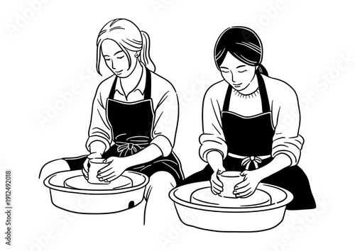 陶芸をする女性