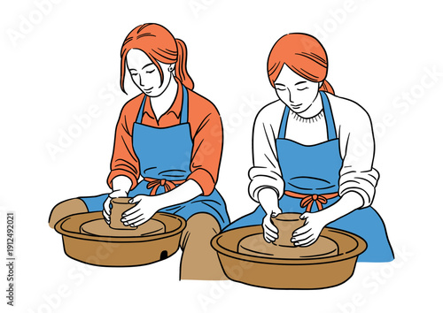 陶芸をする女性