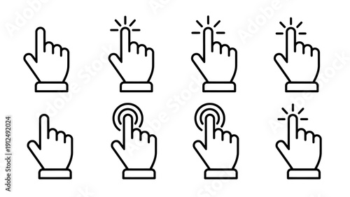 Sequence of hand cursor click icons illustrating tapping actions.