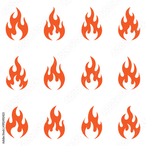 Fire icon collection. Fire flame symbol. Bonfire silhouette logotype.  Concept flame, fire, icon. Concept flame, fire, icon. Vector illustration. 
